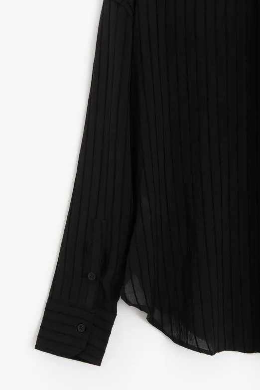 Bayan Siyah Çizgili Oversize Gömlek - BSL