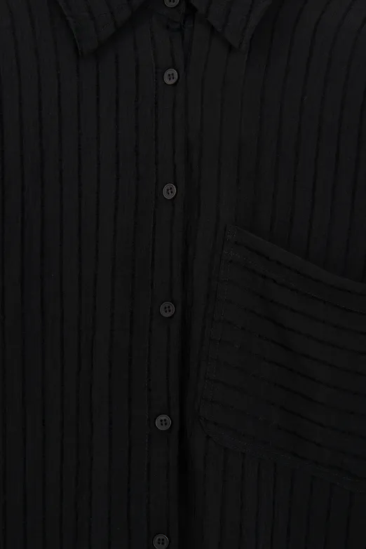 Bayan Siyah Çizgili Oversize Gömlek - BSL