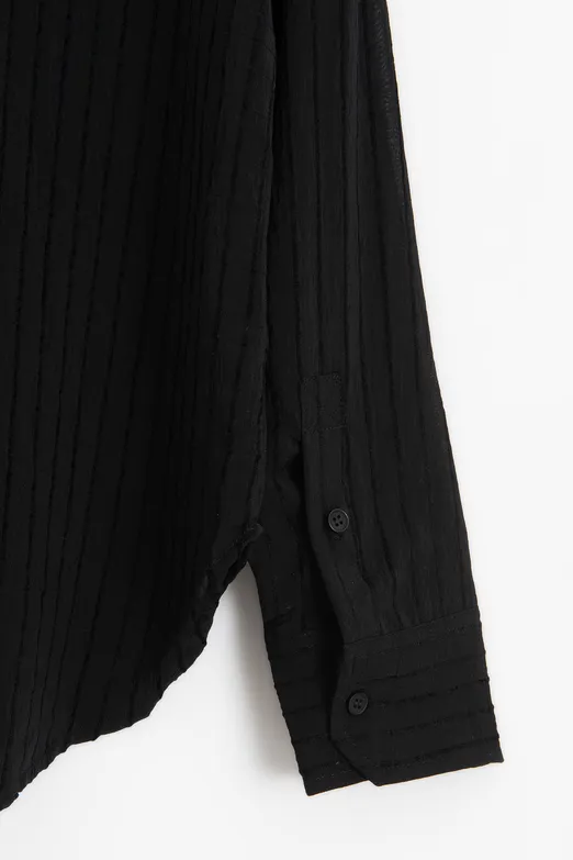 Bayan Siyah Çizgili Oversize Gömlek - BSL