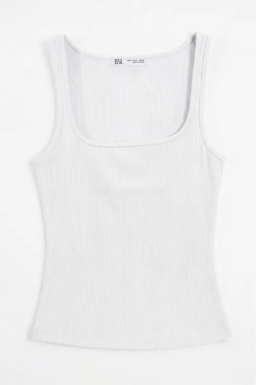 Bayan Beyaz Kare Yaka Atlet Top - BSL