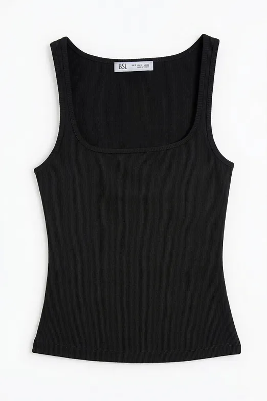 Bayan Siyah Kare Yaka Atlet Top - BSL