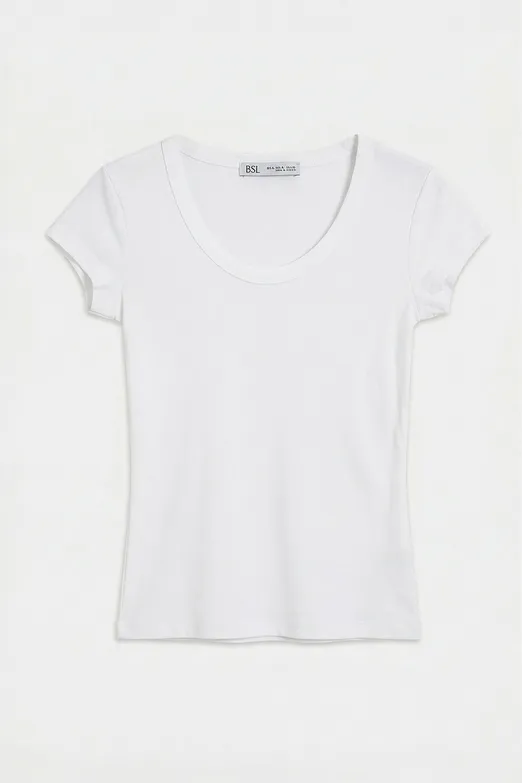 Bayan Beyaz U Yakalı Top - BSL