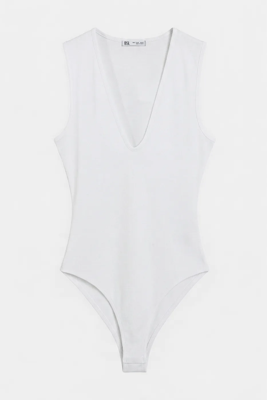 Bayan Beyaz Derin V Yakalı Kolsuz Bodysuıt