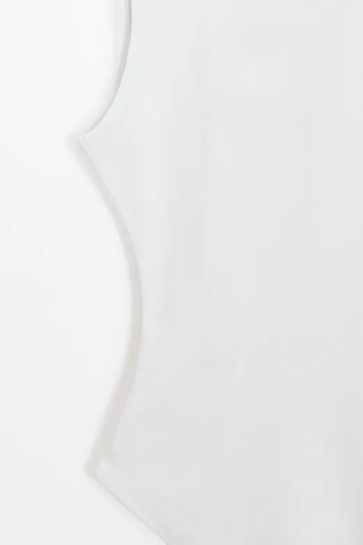 Bayan Beyaz Derin V Yakalı Kolsuz Bodysuıt - BSL