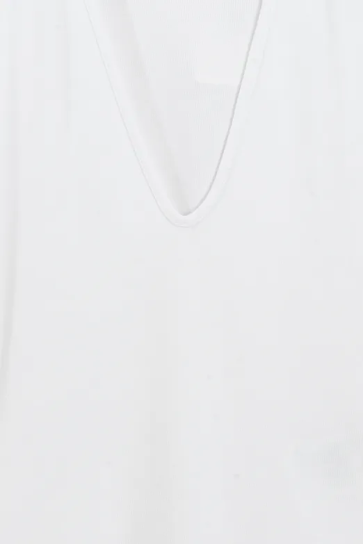 Bayan Beyaz Derin V Yakalı Kolsuz Bodysuıt - BSL