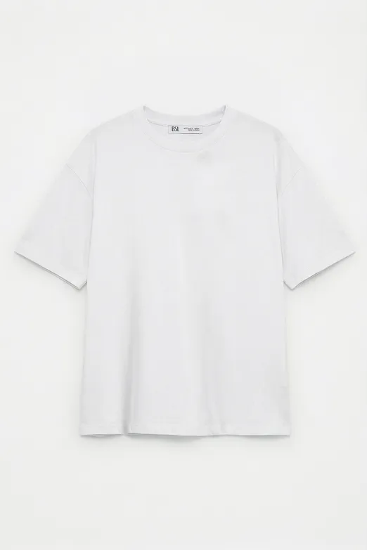 Bayan Beyaz Basic Oversıze Tshirt - BSL