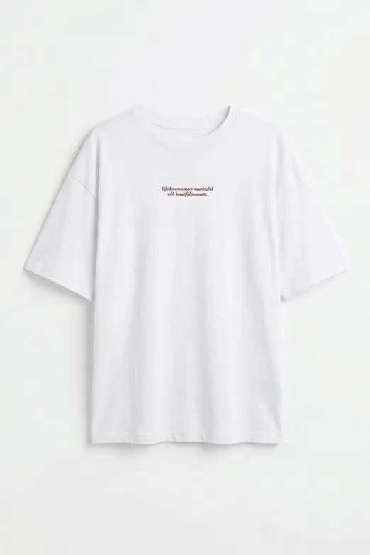 Bayan Beyaz Basic Baskılı Oversize Tshirt - BSL