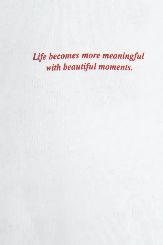 Bayan Beyaz Basic Baskılı Oversize Tshirt - BSL