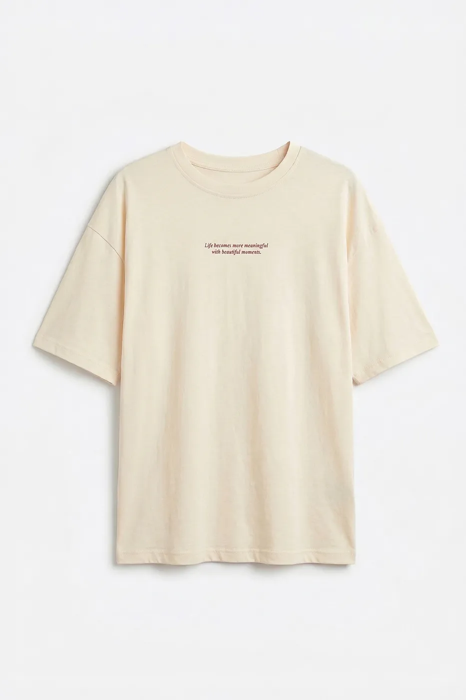 Bayan Ekru Basic Baskılı Oversize Tshirt