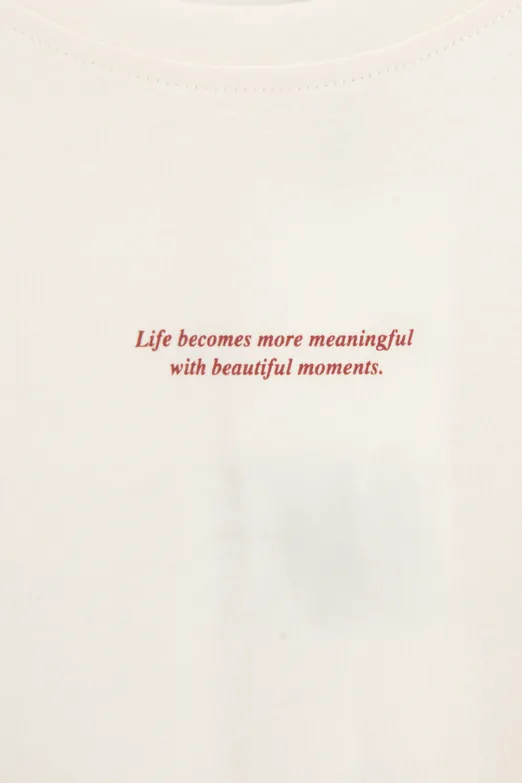 Bayan Ekru Basic Baskılı Oversize Tshirt - BSL