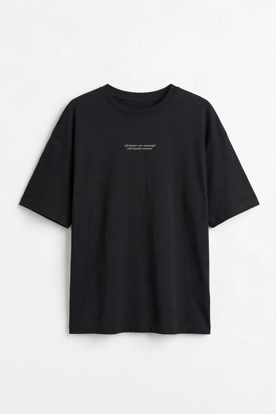 Bayan Siyah Basic Baskılı Oversize Tshirt