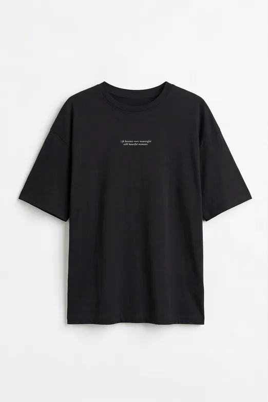 Bayan Siyah Basic Baskılı Oversize Tshirt - BSL