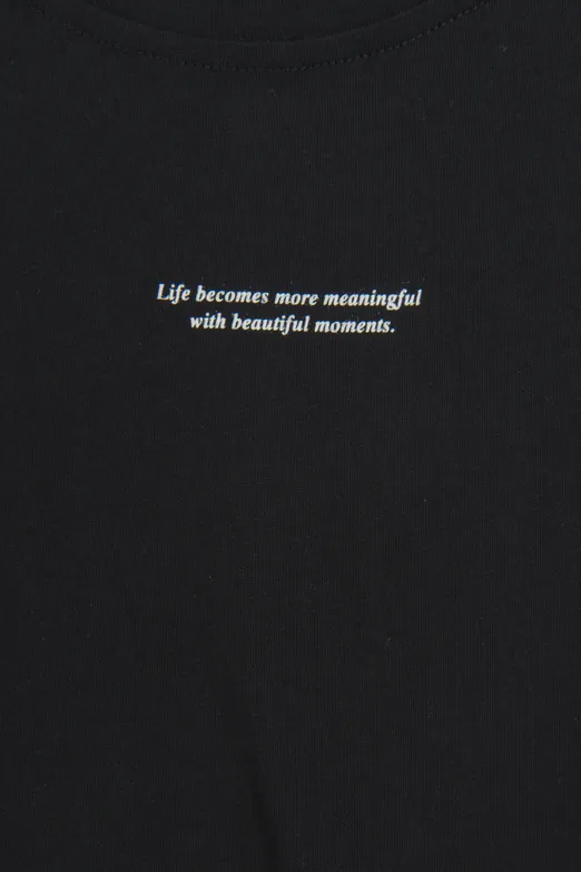 Bayan Siyah Basic Baskılı Oversize Tshirt - BSL