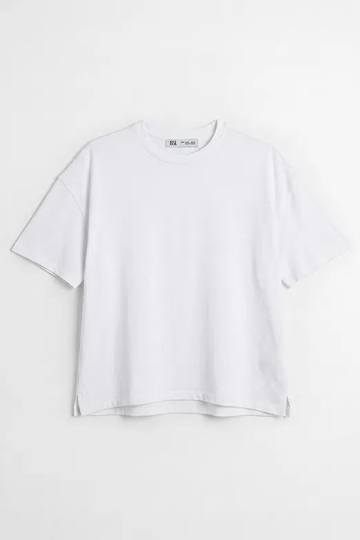 Bayan Beyaz Oversize Basic Tshirt - BSL