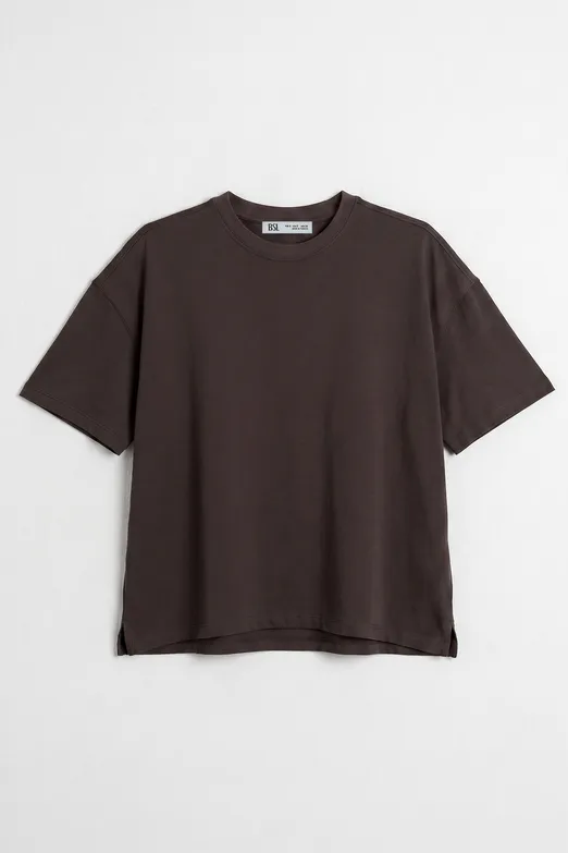 Bayan Kahverengi Oversize Basic Tshirt - BSL