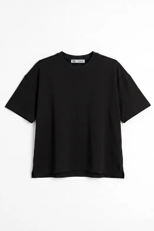 Bayan Siyah Oversize Basic Tshirt - BSL