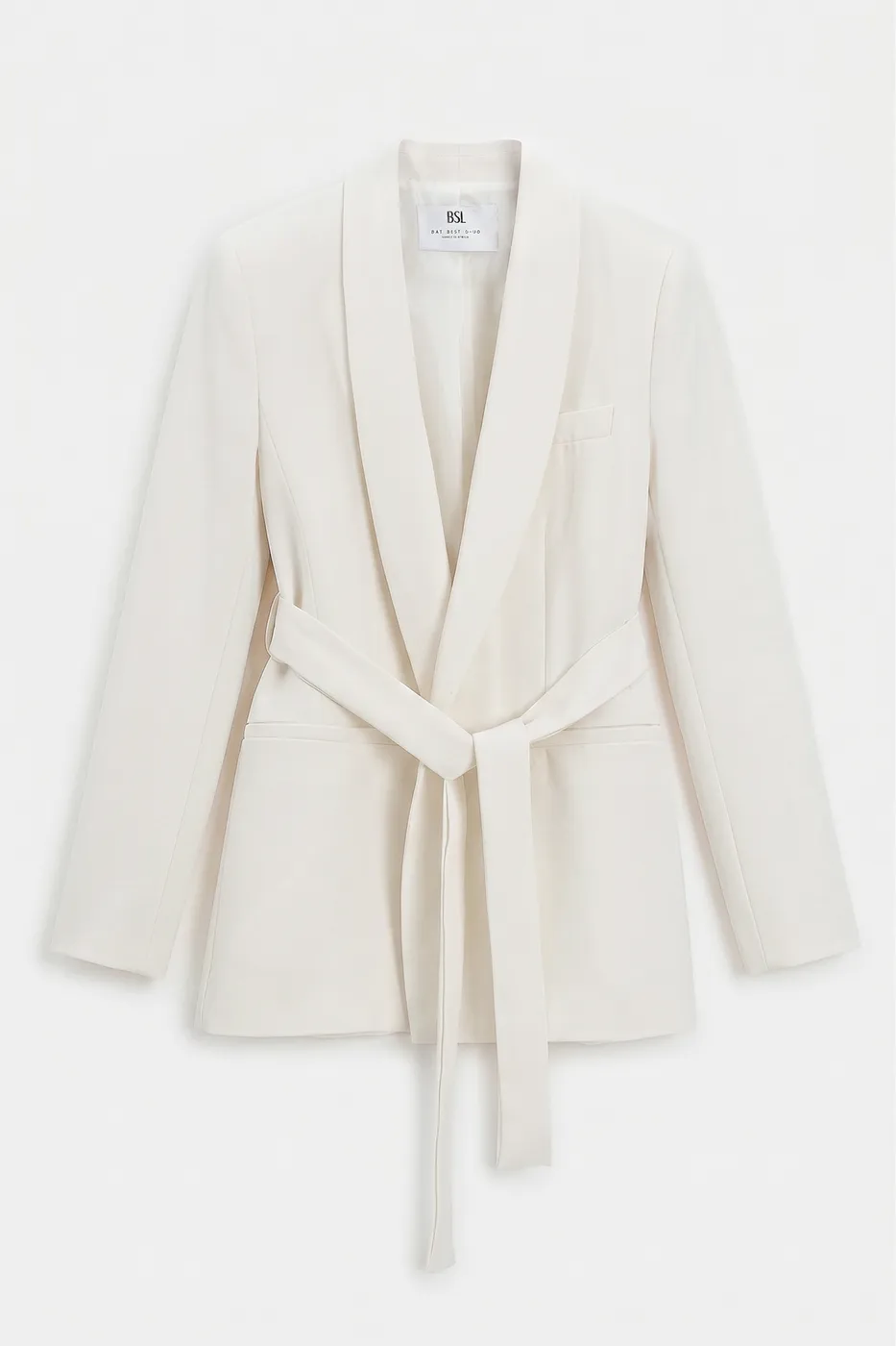 Bayan Beyaz Şal Yakalı Bağlamalı Blazer Ceket