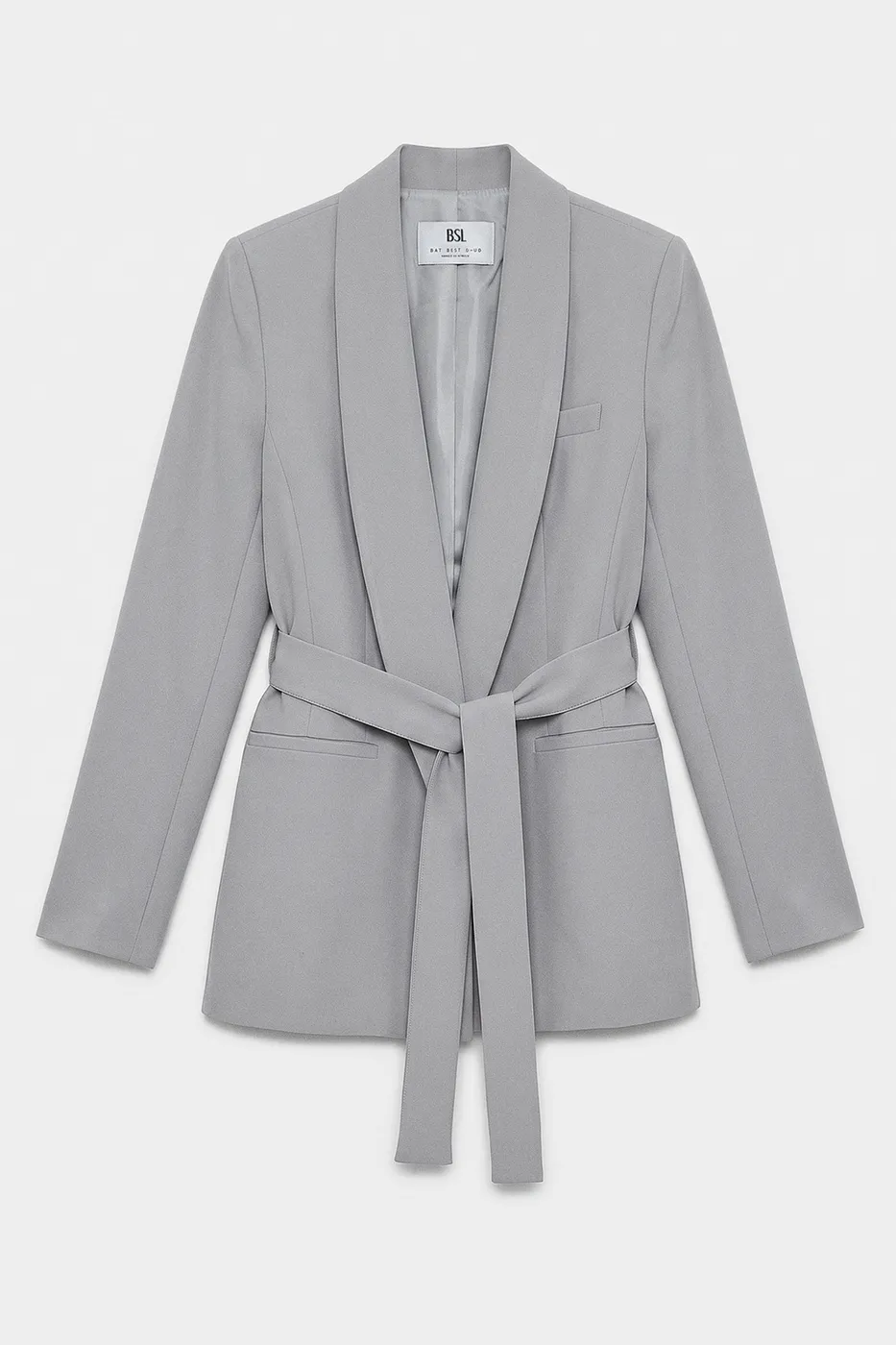Bayan Gri Şal Yakalı Bağlamalı Blazer Ceket