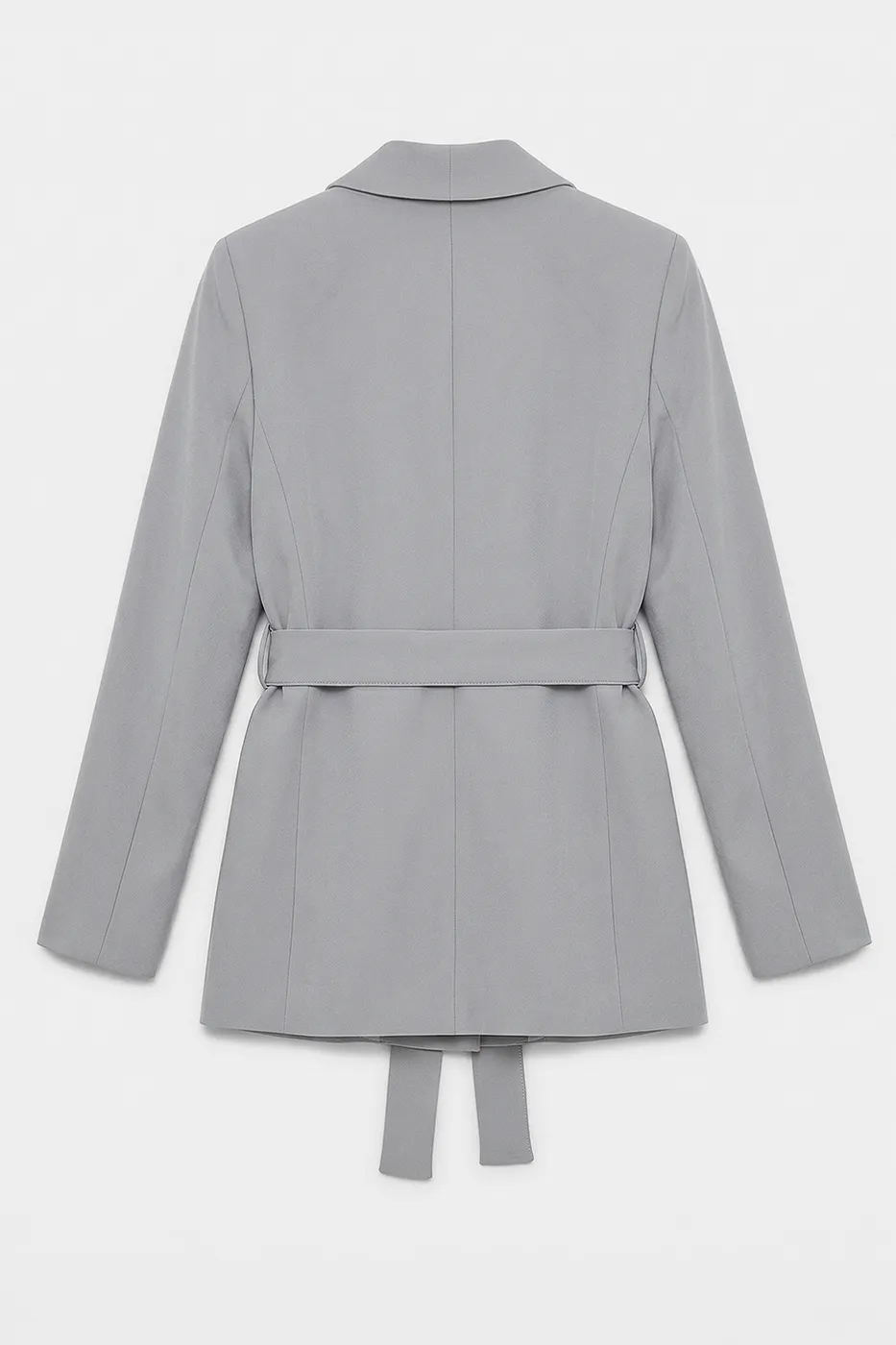 Bayan Gri Şal Yakalı Bağlamalı Blazer Ceket