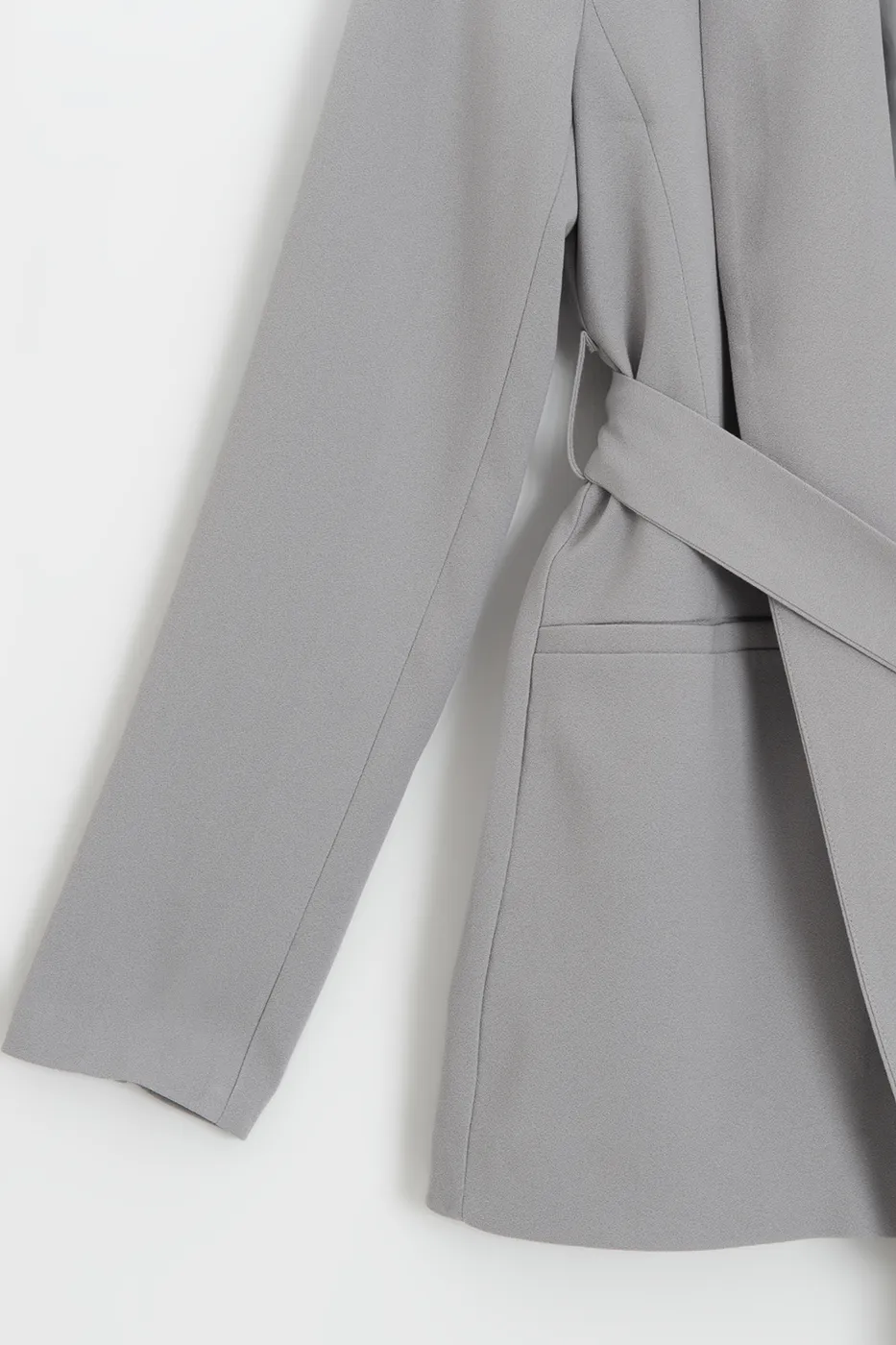 Bayan Gri Şal Yakalı Bağlamalı Blazer Ceket
