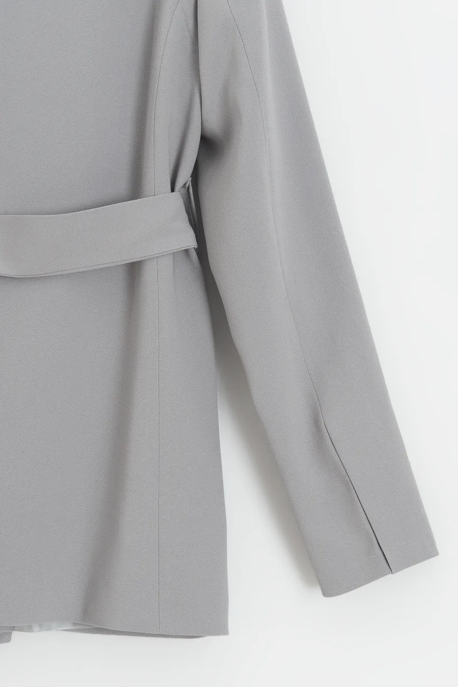 Bayan Gri Şal Yakalı Bağlamalı Blazer Ceket
