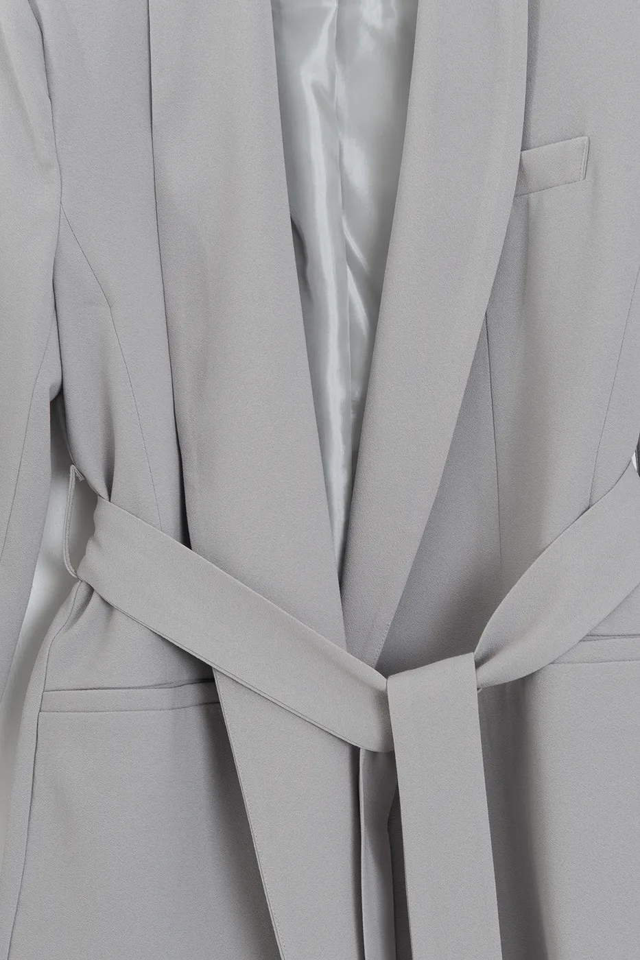 Bayan Gri Şal Yakalı Bağlamalı Blazer Ceket