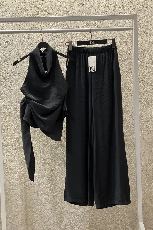 Bayan Antrasit Degale Yakalı Bağlamalı Modal Bluz - BSL