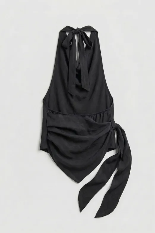 Bayan Antrasit Degaje Yakalı Bağlamalı Modal Bluz - BSL