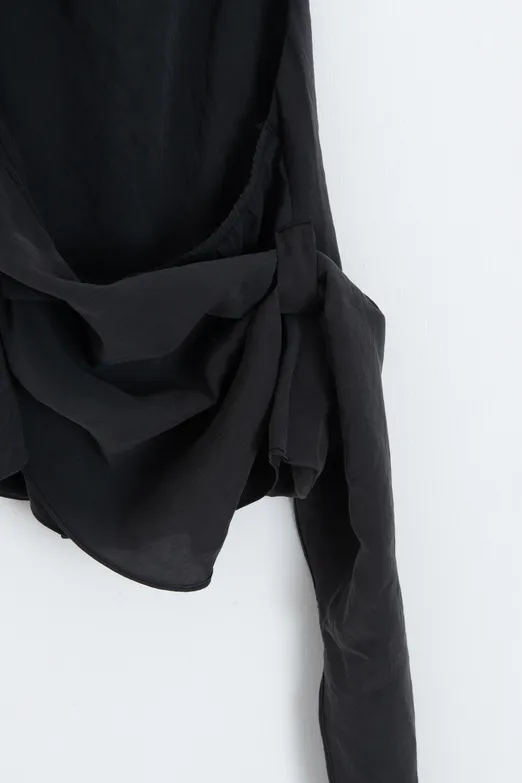 Bayan Antrasit Degaje Yakalı Bağlamalı Modal Bluz - BSL