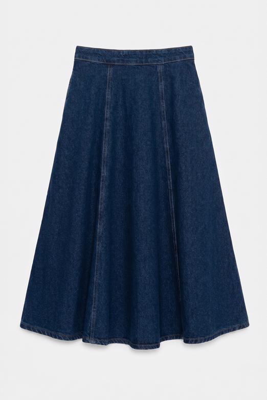 Bayan  Kloş Denim Midi Etek