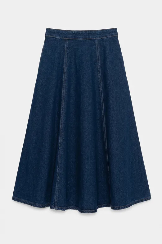 Bayan Lacivert Kloş Denim Midi Etek - BSL