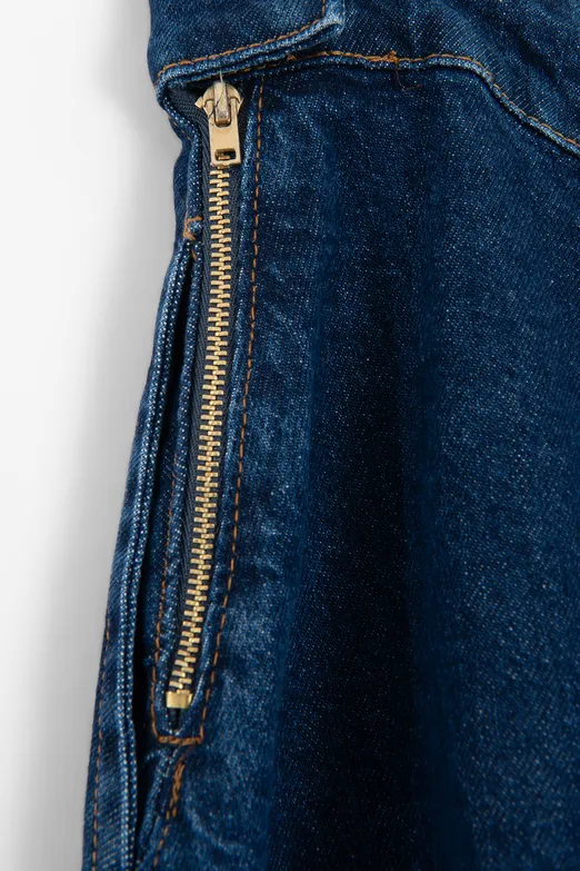 Bayan Lacivert Kloş Denim Midi Etek - BSL