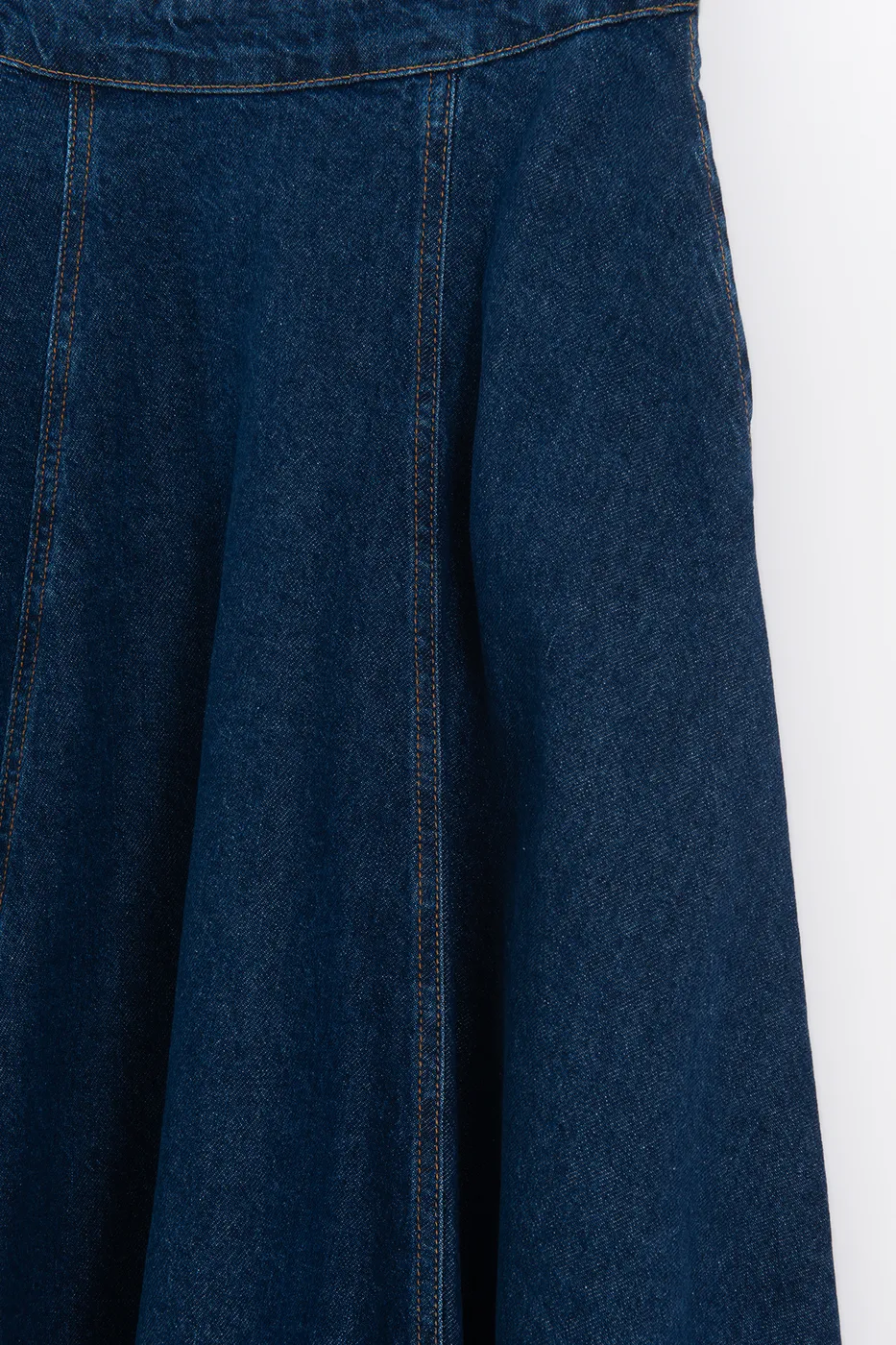 Bayan Lacivert Kloş Denim Midi Etek