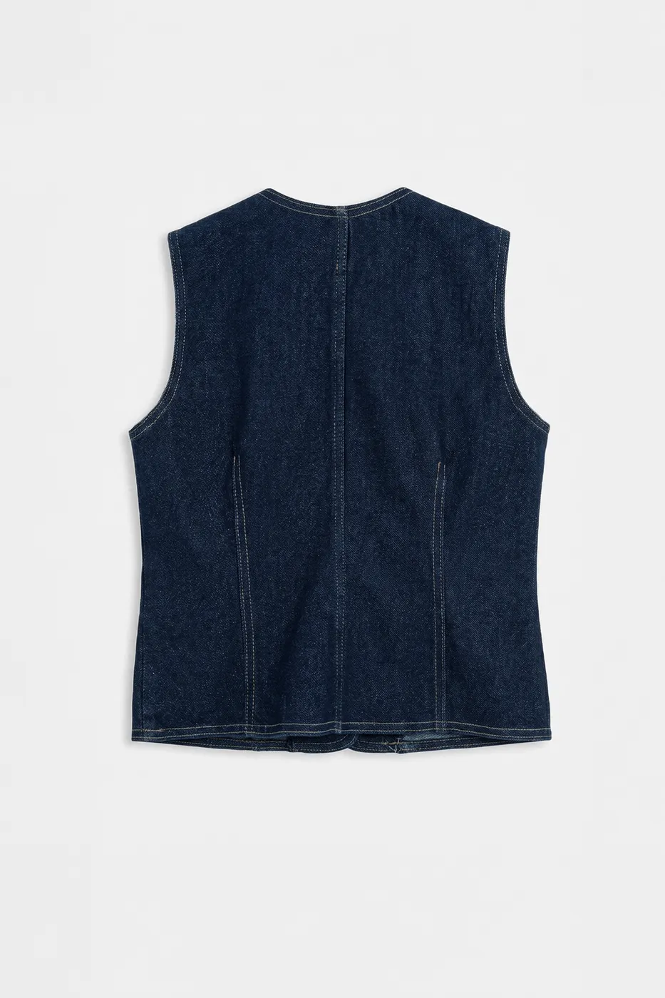 Bayan Lacivert Düğmeli Denim Yelek