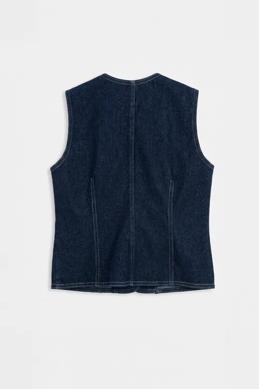 Bayan Lacivert Düğmeli Denim Yelek - BSL