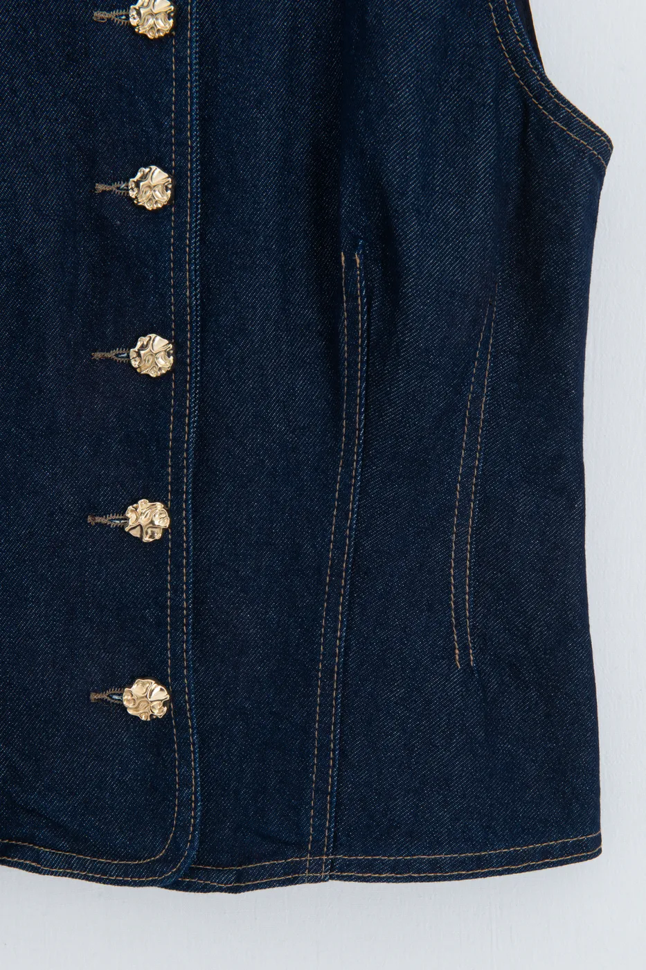 Bayan Lacivert Düğmeli Denim Yelek