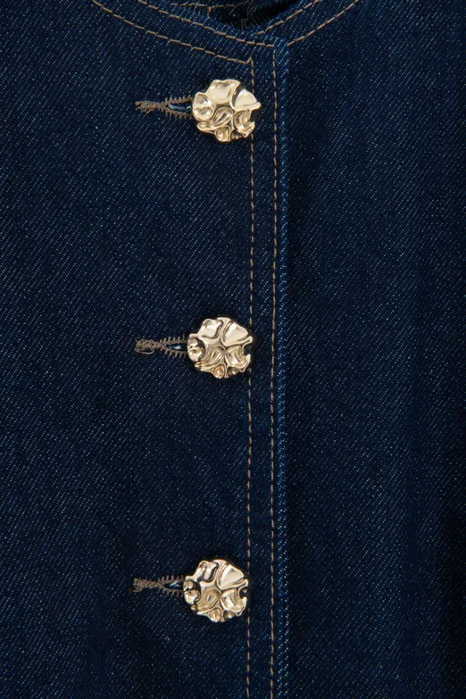 Bayan Lacivert Düğmeli Denim Yelek - BSL