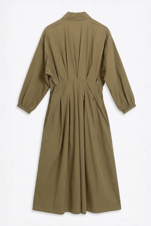 Bayan Haki %100 Cotton Pileli Midi Elbise - BSL