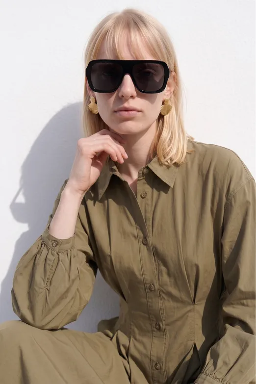Bayan Haki %100 Cotton Pileli Midi Elbise - BSL