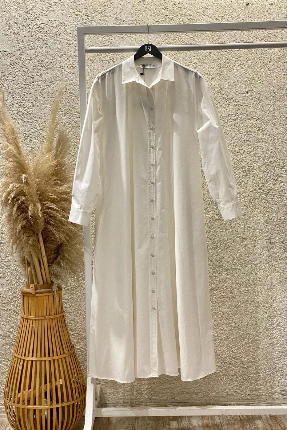 Bayan Beyaz %100 Cotton Oversize Gömlek Elbise