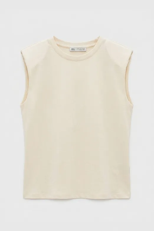 Bayan Ekru Vatkalı Bisiklet Yakalı Tshirt - BSL