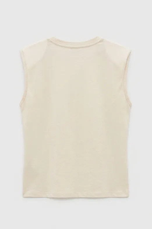 Bayan Ekru Vatkalı Bisiklet Yakalı Tshirt - BSL