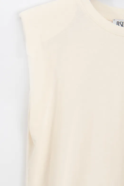 Bayan Ekru Vatkalı Bisiklet Yakalı Tshirt - BSL