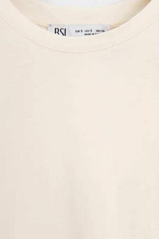 Bayan Ekru Vatkalı Bisiklet Yakalı Tshirt - BSL