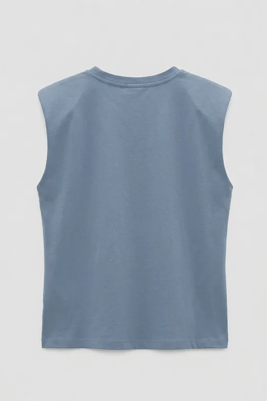 Bayan İndigo Vatkalı Bisiklet Yakalı Tshirt - BSL