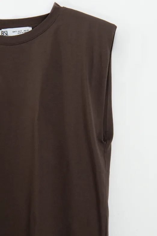 Bayan Kahverengi Vatkalı Bisiklet Yakalı Tshirt - BSL