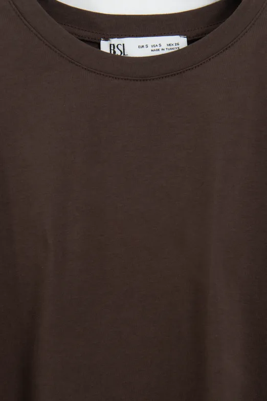 Bayan Kahverengi Vatkalı Bisiklet Yakalı Tshirt - BSL