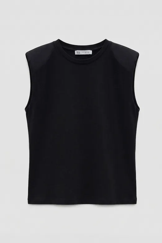 Bayan Siyah Vatkalı Bisiklet Yakalı Tshirt - BSL