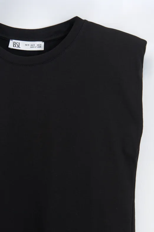 Bayan Siyah Vatkalı Bisiklet Yakalı Tshirt - BSL