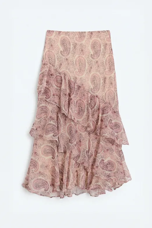 Bayan Pudra Katlı Fırfırlı Maksi Şifon Etek - BSL